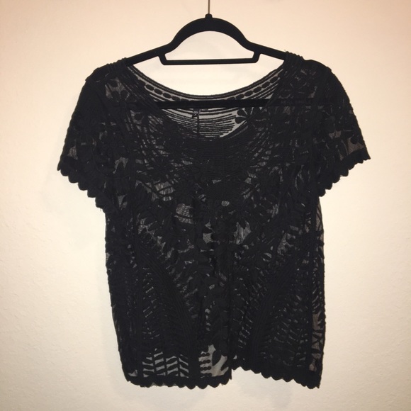 Black Flowered Sheer Top - Picture 2 of 4